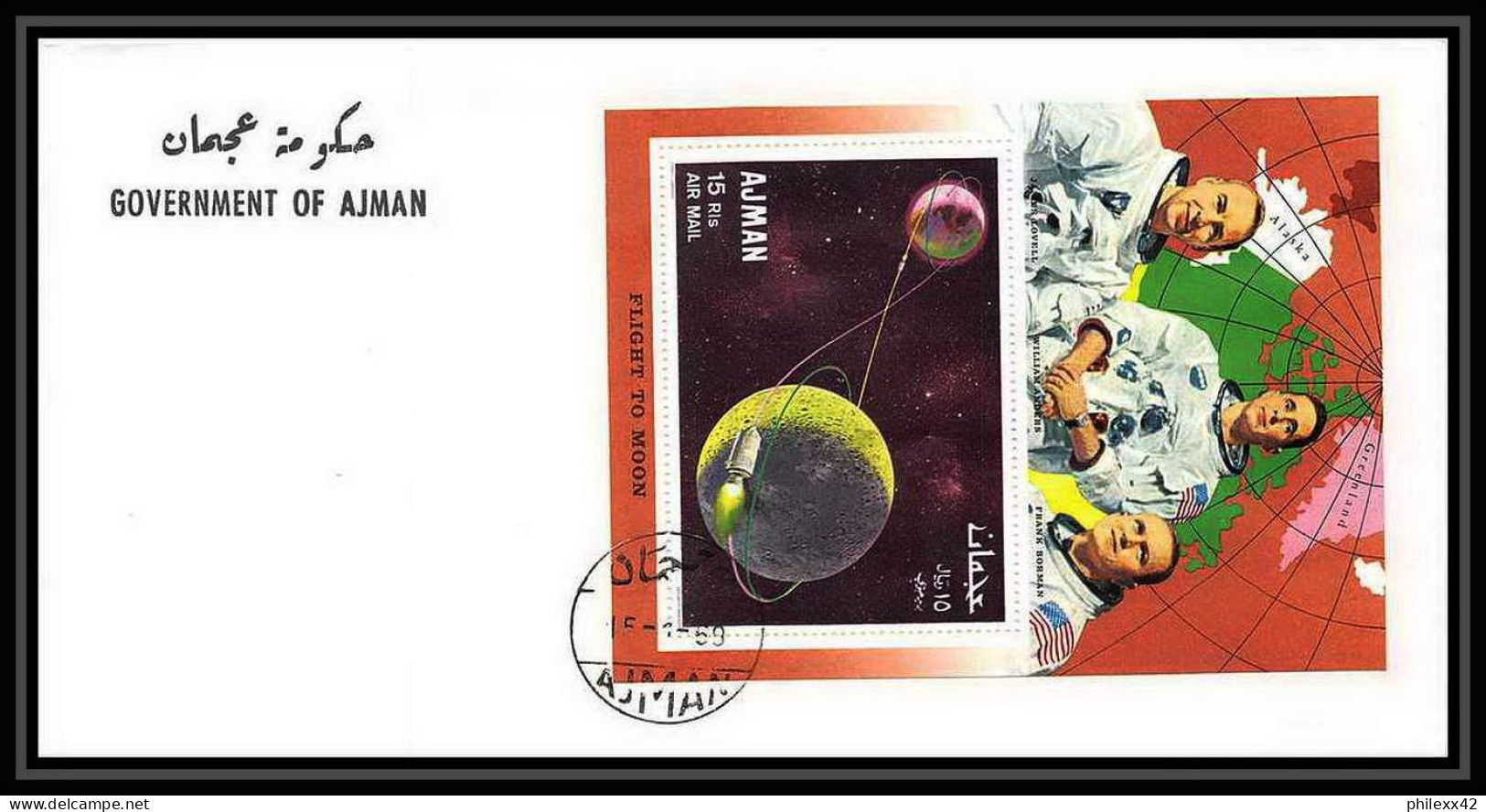 11476/ Espace (space Raumfahrt) Lettre (cover Briefe) Fdc Bloc 69 Apollo 8 Ajman 15/1/1969 - Asia