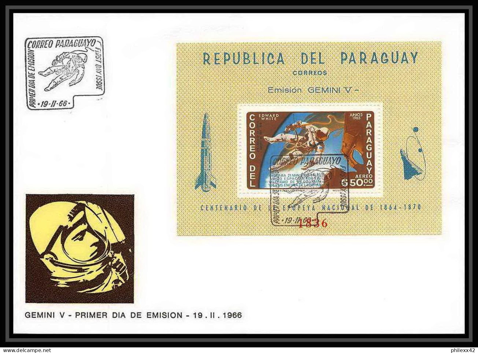 11375/ Espace (space Raumfahrt) Lettre (cover Briefe) Fdc Gemini 5 Paraguay 19/2/1966 - América Del Sur