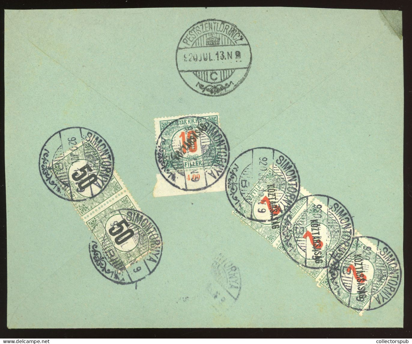 SIMONTORNYA 1920. Nice Cover With Postage Due Stamps! - Lettres & Documents