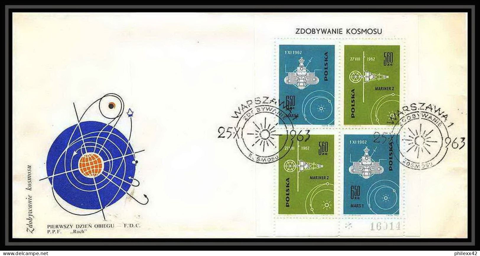 11327/ Space Lettre (cover) Zdobywanie Kosmosu 1310/1311 Perforé Uniquement En Bas Bloc Pologne (Poland) 25/10/1963 - Europa