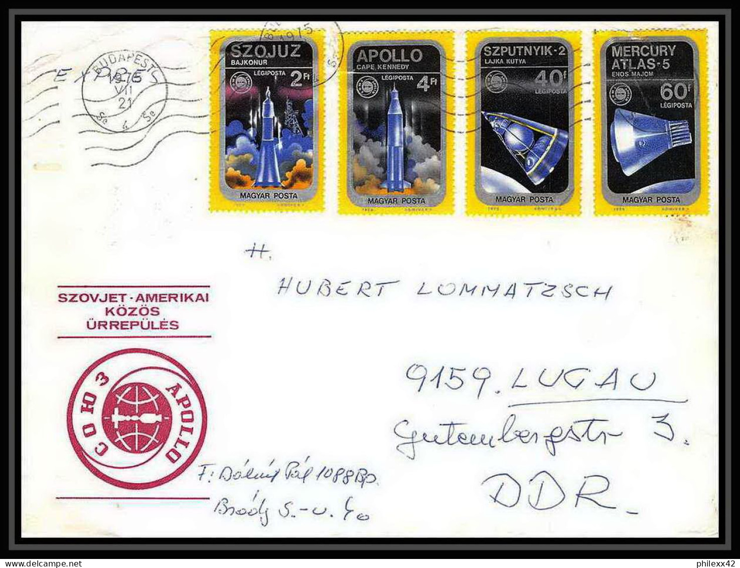 11333/ Espace (space Raumfahrt) Lettre (cover) Apollo Soyuz (soyouz Sojus) Mercury Hongrie (Hungary) 21/7/1975 - Europe