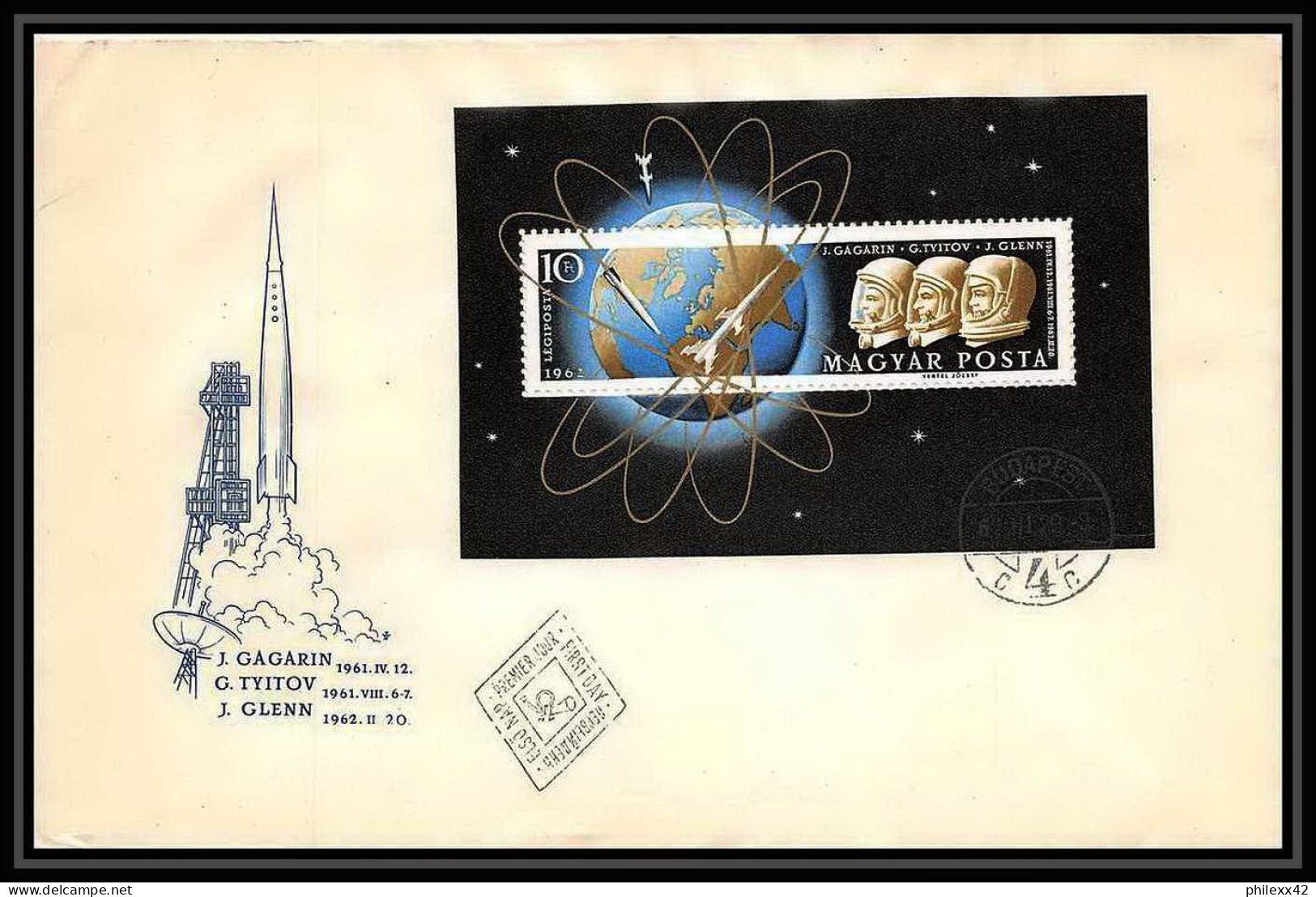 11332/ Espace (space Raumfahrt) Lettre (cover Briefe) Bloc 40 Fdc Gagarine Gagarin Hongrie (Hungary) 23/3/1962 - Europa