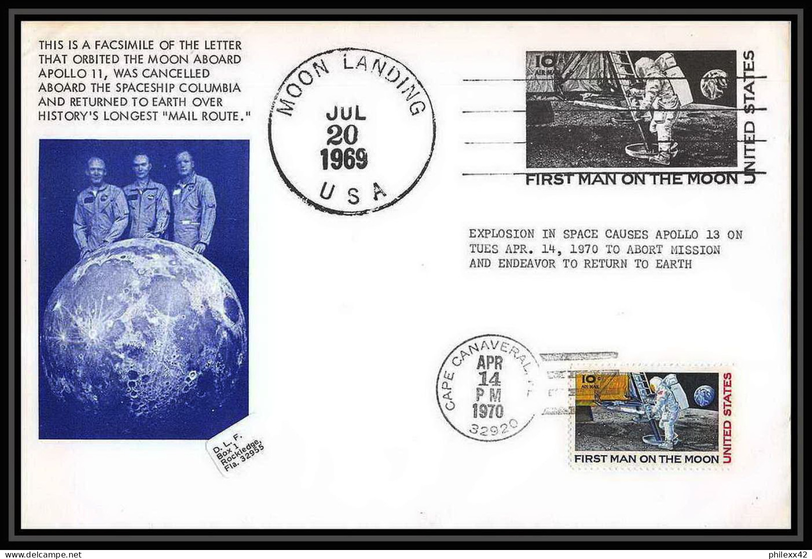 11302/ Espace (space Raumfahrt) Lettre (cover) 20/7/1969 First Man Moon Landing Apollo 11 15 X 23 Cm USA  - Stati Uniti