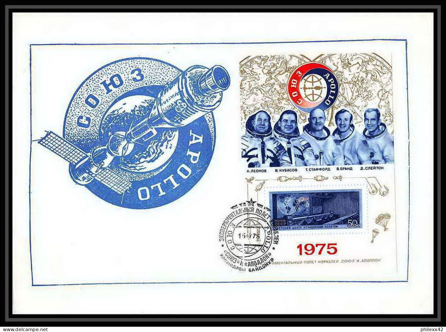 11285/ Espace (space) Lettre (cover) Urss USSR 15/7/1975 Apollo Soyuz Project (soyouz Sojus) Bloc 104 Fdc - Russie & URSS