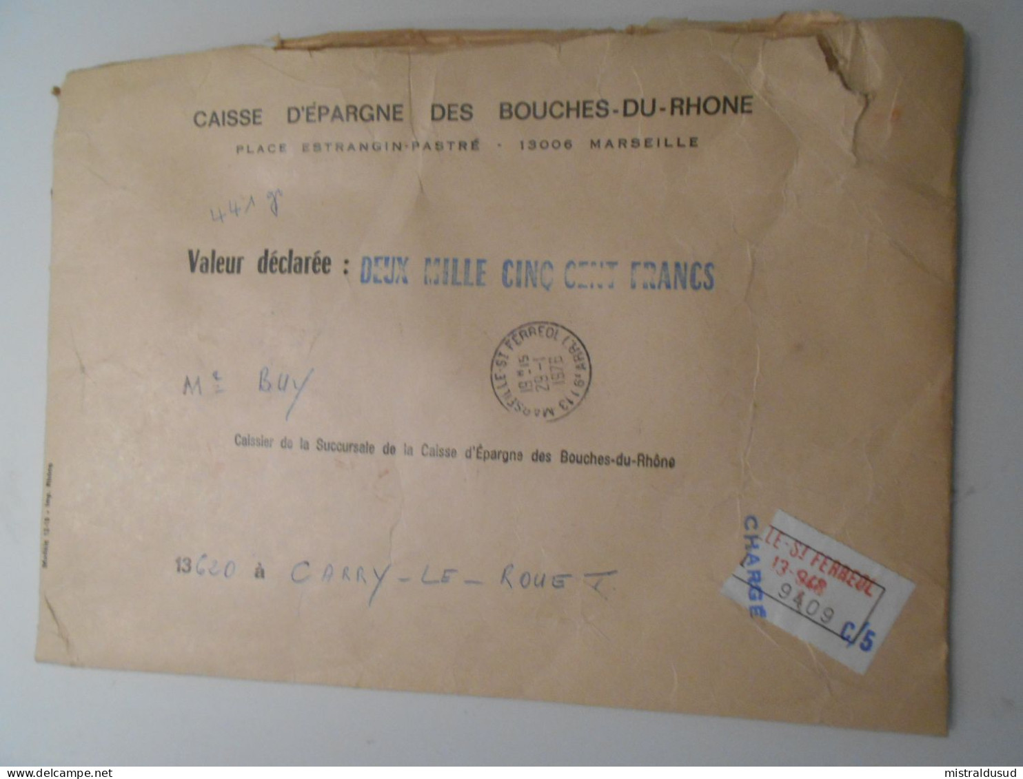 France , Lettre Recommandee Charge De Marseille 1976 Pour Carry Le Rouet - Storia Postale