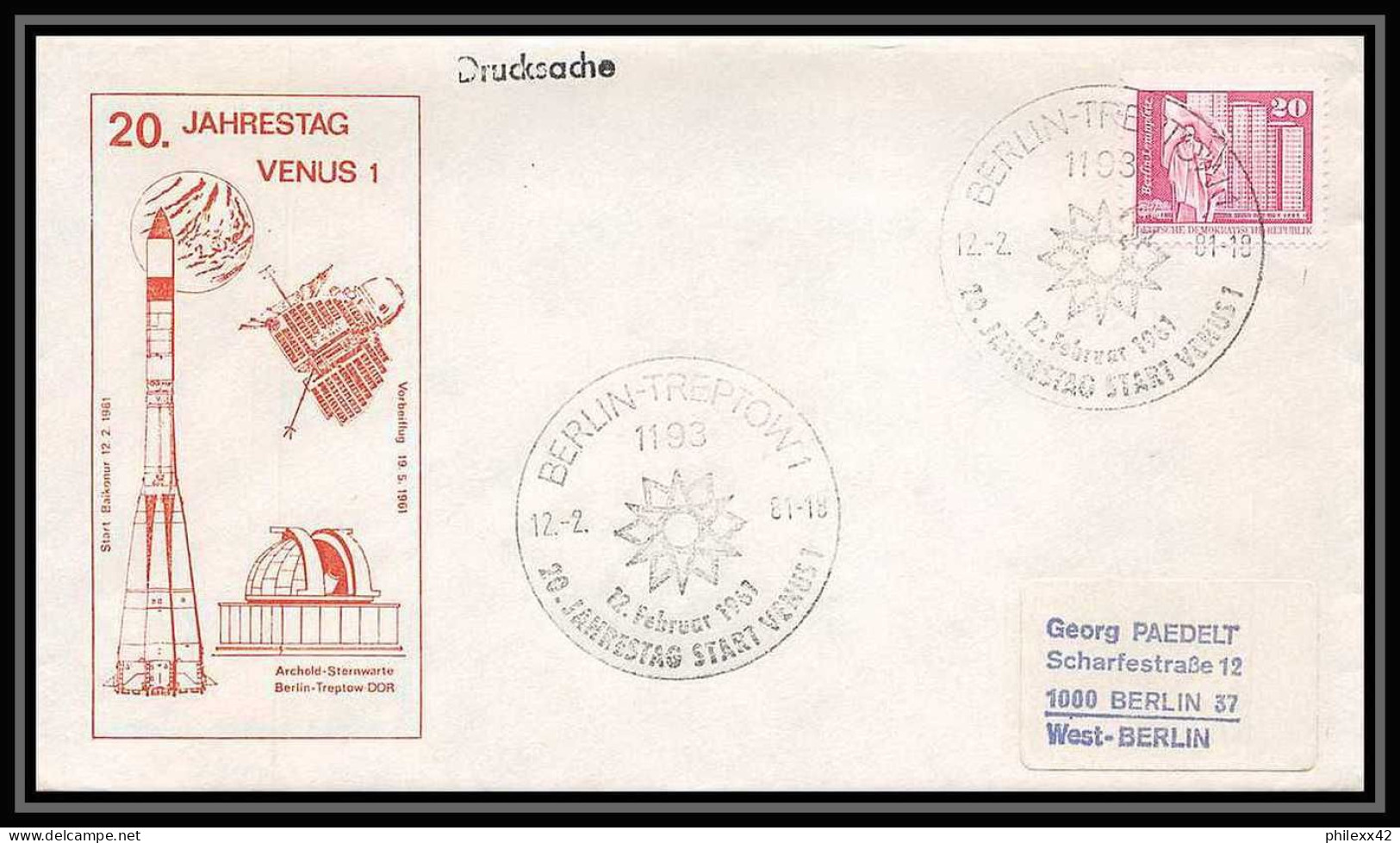 11173/ Espace (space Raumfahrt) Lettre Cover Allemagne (germany DDR) 12/2/1981 Venus 1 Berlin  - Europe