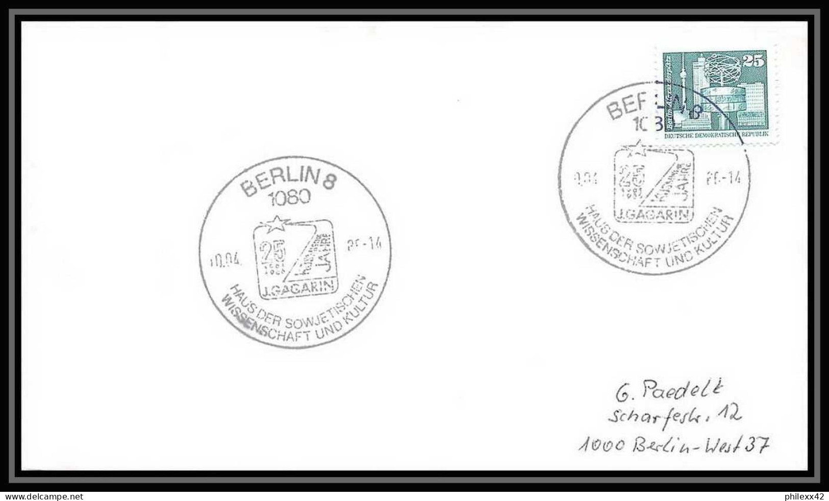 11178/ Espace (space Raumfahrt) Lettre Cover Allemagne (germany DDR) 10/4/1986 Gagarine Gagarin - Europa