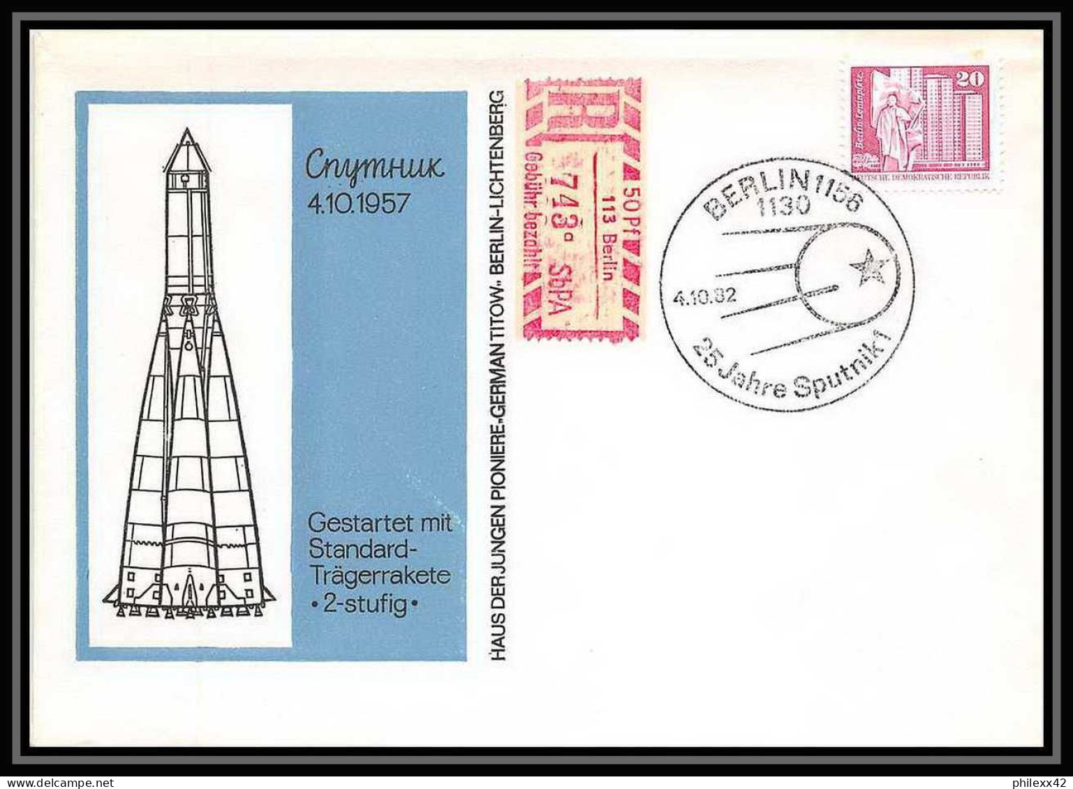11168/ Espace (space Raumfahrt) Lettre Cover Allemagne (germany DDR) 4/10/1982 Spoutnik Sputnik 1 - Europa