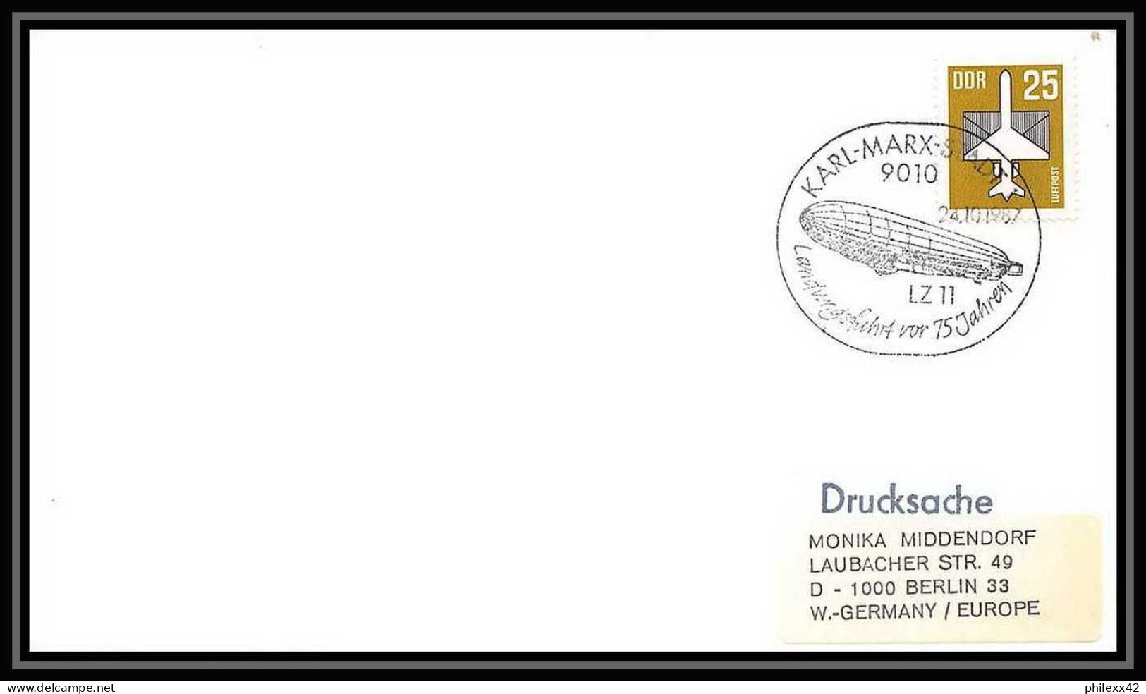 11155/ Espace (space Raumfahrt) Lettre Cover Allemagne (germany DDR) 24/10/1987 Zeppelin Karl Marx - Europa