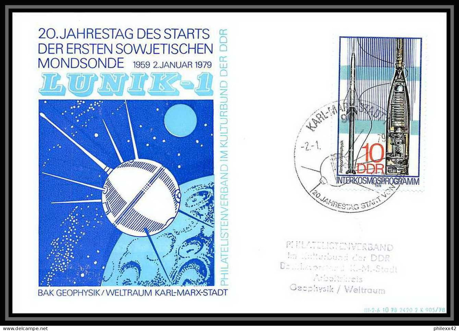 11135/ Espace (space Raumfahrt) Lettre Cover 2/1/1979 Lunik 1 Allemagne (germany DDR) - Europa