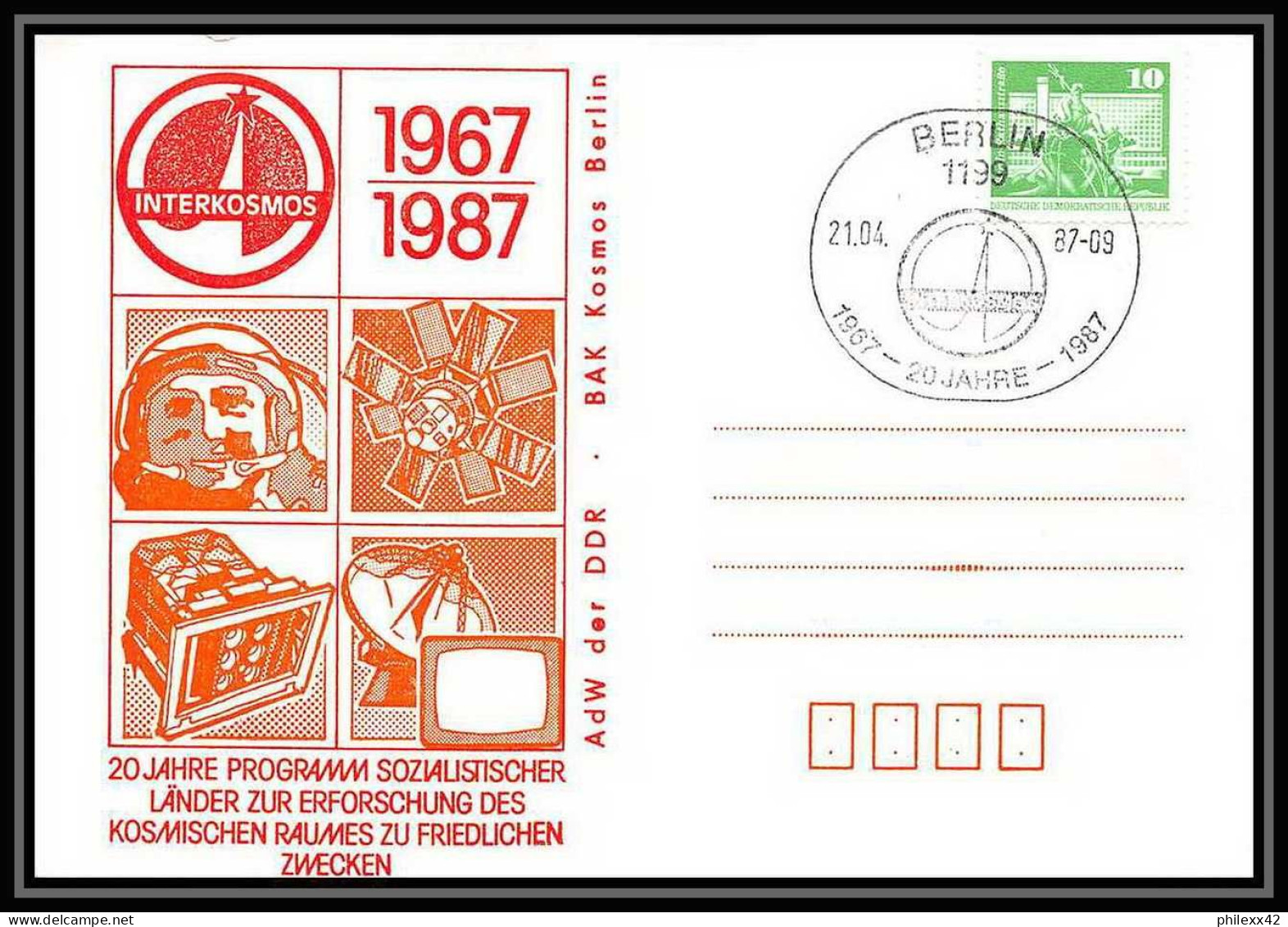 11128/ Espace (space Raumfahrt) Lettre (cover Briefe) 21/4/1987 Berlin Interkosmos Allemagne (germany DDR) - Europe