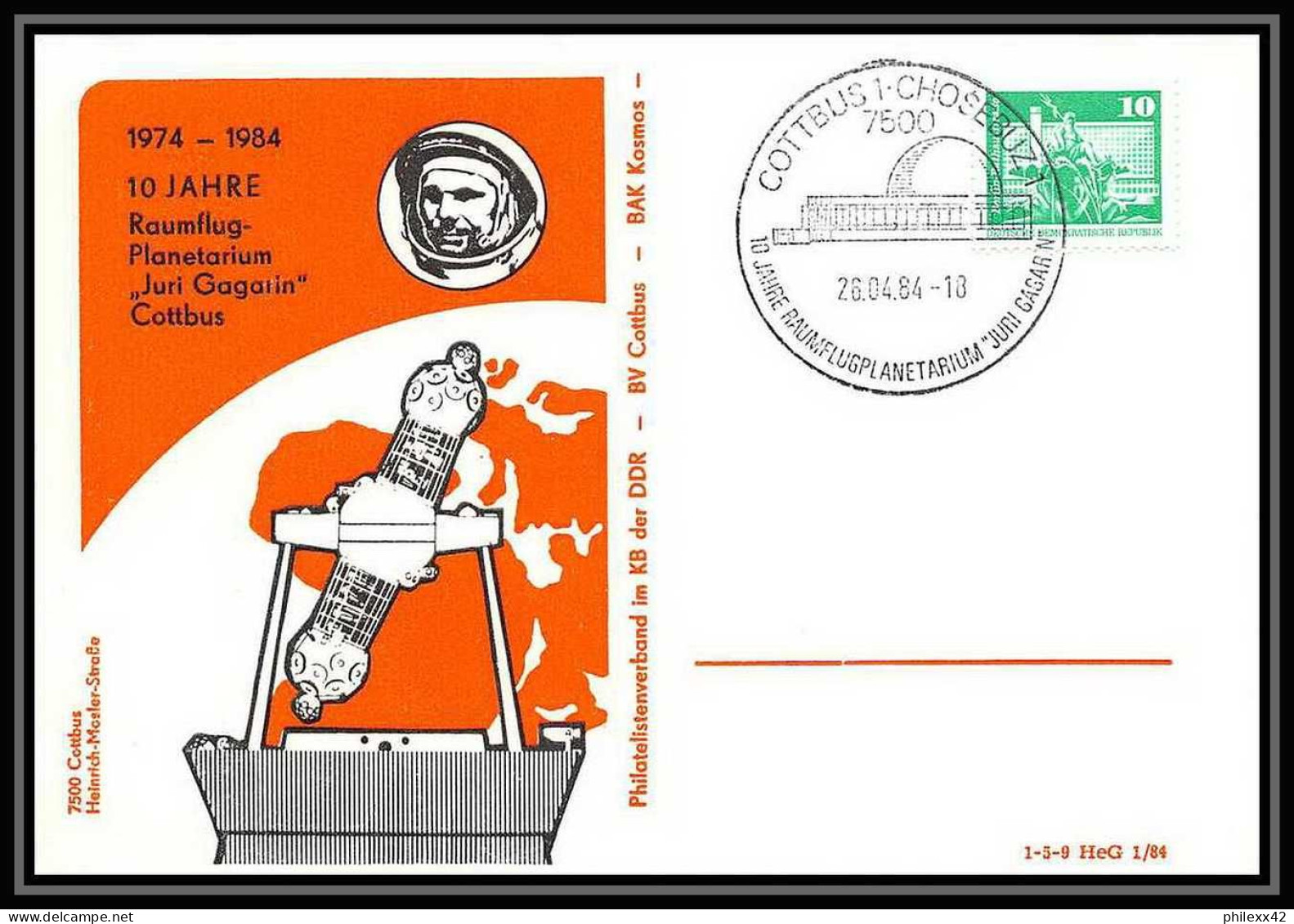 11108/ Espace (space Raumfahrt) Lettre (cover) 26/4/1984 10 Jahre Gagarine Gagarin Allemagne (germany DDR)  - Europe