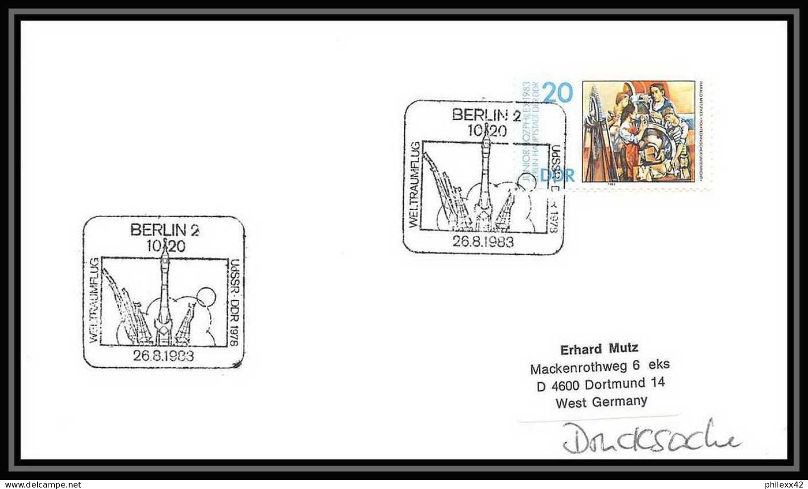 11109/ Espace (space Raumfahrt) Lettre (cover Briefe) 26/8/1983 Udssr Weltraumflug Allemagne (germany DDR)  - Europa