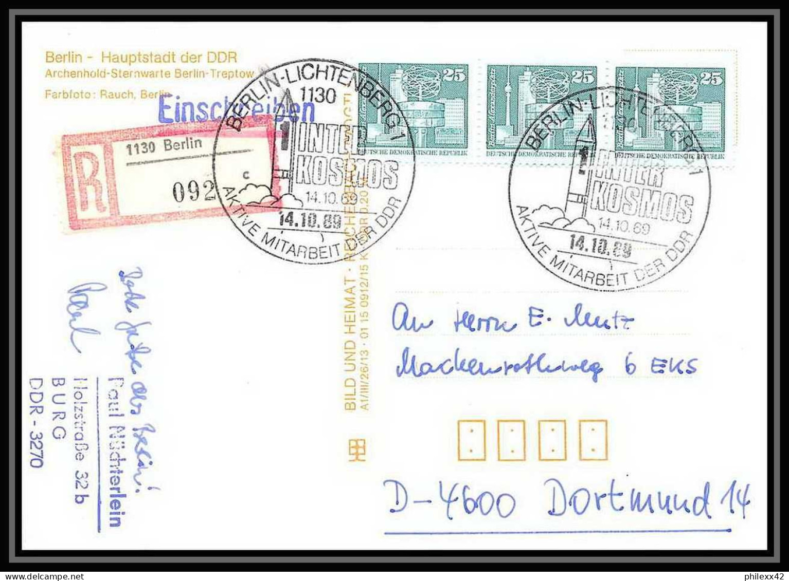 11119/ Espace (space Raumfahrt) Lettre (cover Briefe) 10/10/1989 Interkosmos Berlin Allemagne (germany DDR) - Europe