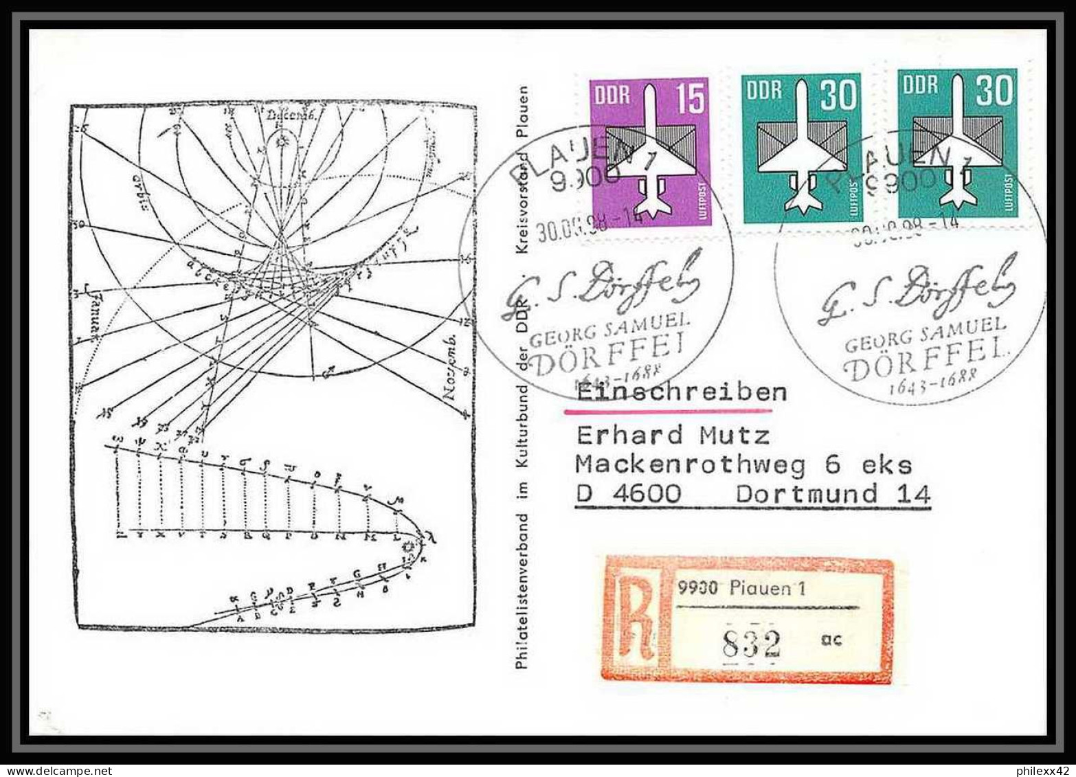 11112/ Espace (space Raumfahrt) Lettre (cover Briefe) 30/9/1988 Dorffei Plauen Allemagne (germany DDR)  - Europe