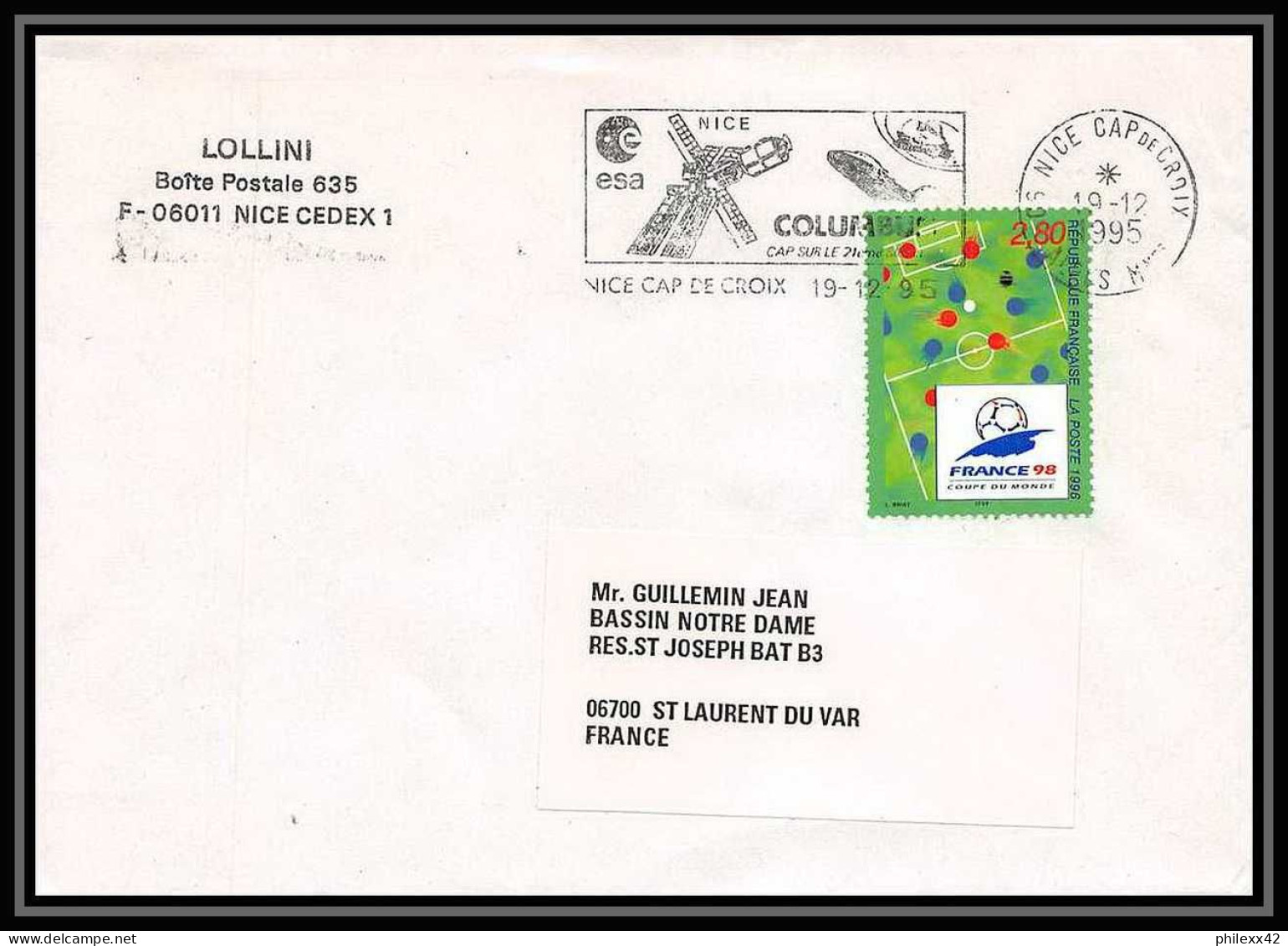 11073/ Espace (space Raumfahrt) Lettre (cover Briefe) 19/12/1995 Columbus Nice Esa France - Europa