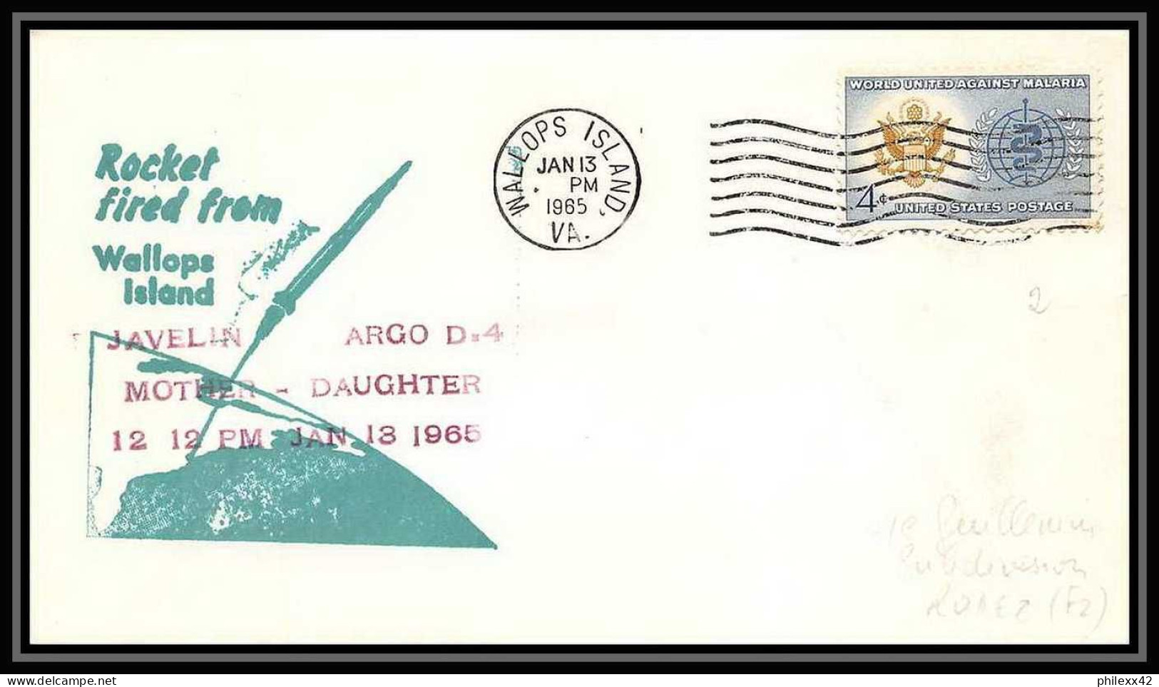 11050/ Espace (space Raumfahrt) Lettre (cover Briefe) 13/1/1965 Wallops Island Javelin Argo D.4 USA - Etats-Unis