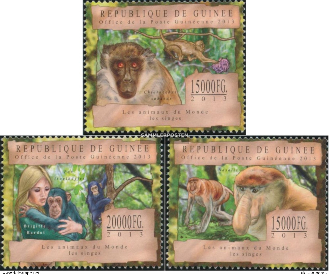 Guinea 9861-9863 (complete. Issue) Unmounted Mint / Never Hinged 2013 Monkeys - Guinée (1958-...)