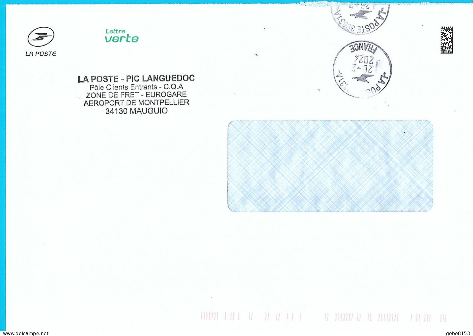 Enveloppe Service Cachet Manuel PIC Languedoc Aéroport Montpellier 34 Mauguio - Documentos Del Correo