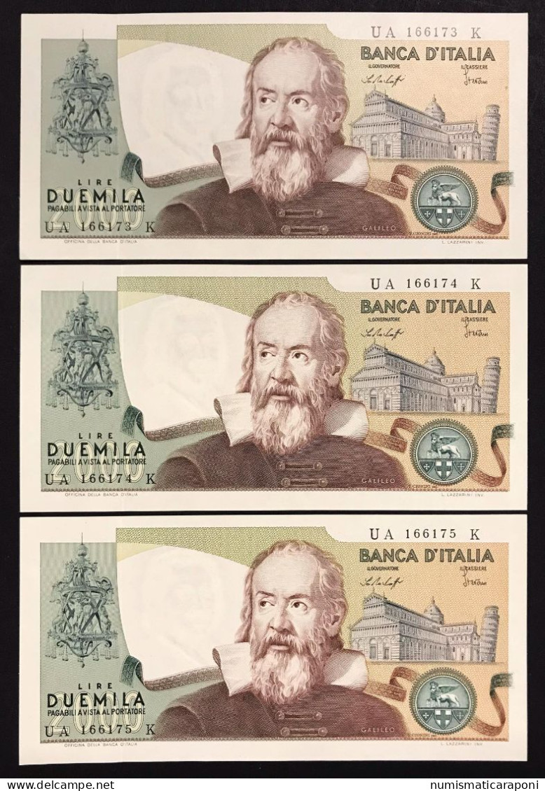 2000 LIRE Galileo Galilei Baffi Stevani 22 10 1976 Fds 3 Es. Consecutivi LOTTO 375 - 2.000 Lire