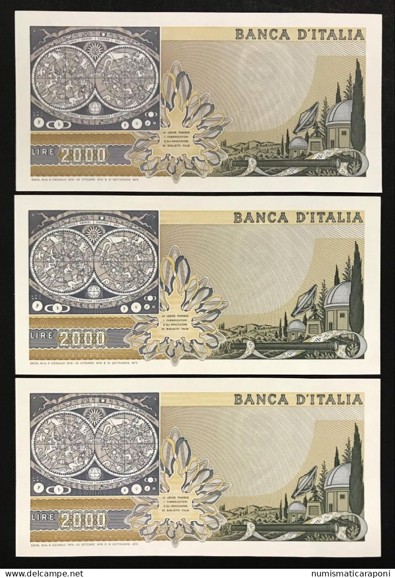 2000 LIRE Galileo Galilei Baffi Stevani 22 10 1976 Fds 3 Es. Consecutivi LOTTO 375 - 2000 Lire