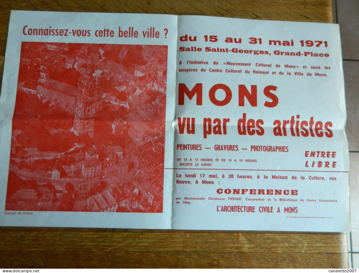 MONS: AFFICHE DE L'EXPOSITION MONS VU PAR DES ARTISTES SALLE ST GEORGES DU 15 AU 31 MAI 1971 - Afiches