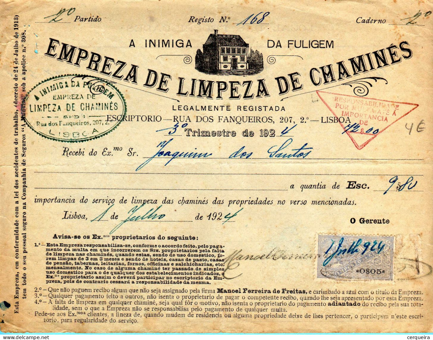 FATURA-EMPREZA DE LIMPEZAS DE CHAMINÉS - Lettres & Documents