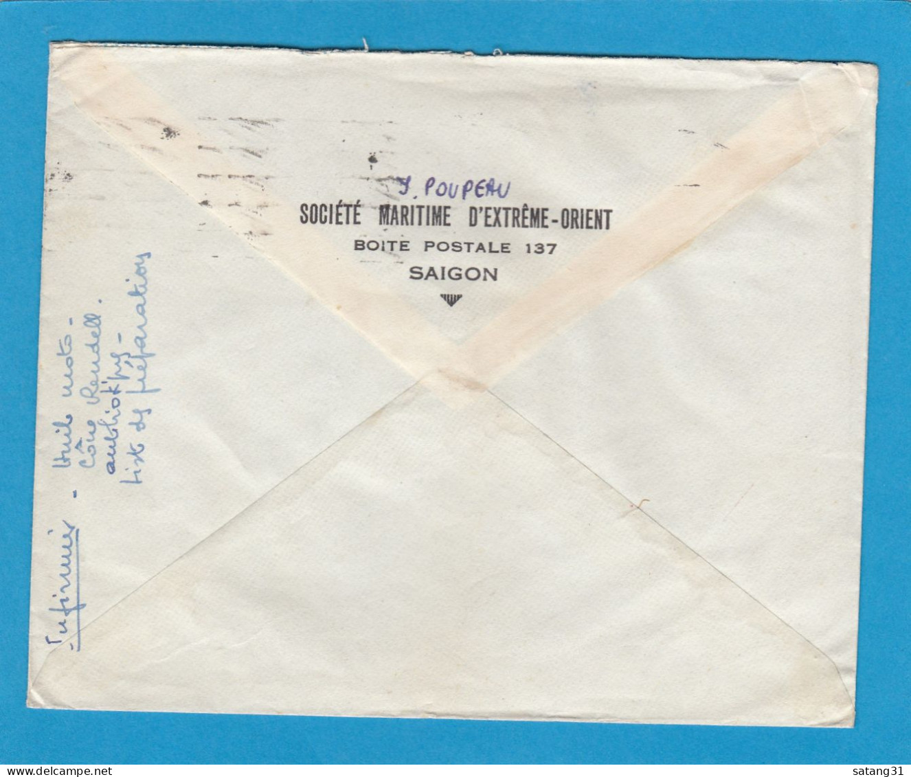 LETTRE DE SAIGON,AVEC EN PARTIE CACHET INVERSE,POUR JUNIVILLE,FRANCE,1955. - Vietnam