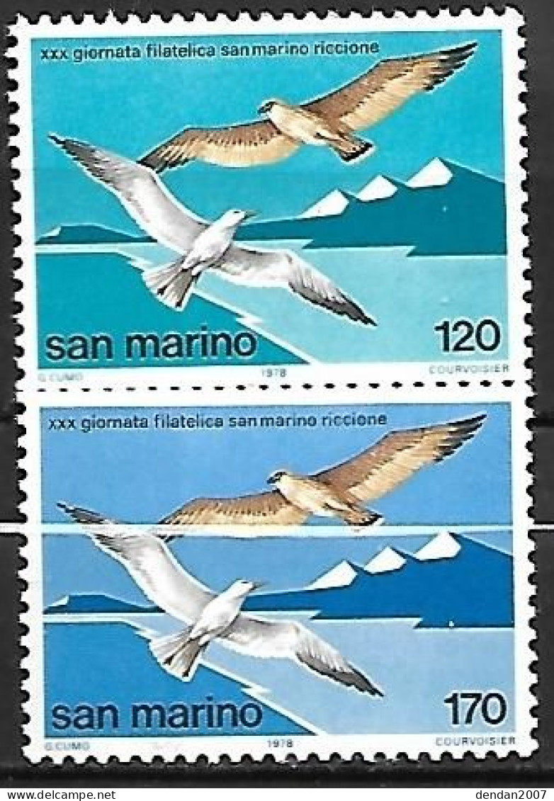 San Marino - MNH ** 1978 - 2 Stamps:    Slender-billed Gull    Chroicocephalus Genei	  +  Common Kestrel    Falco Tinnun - Mouettes