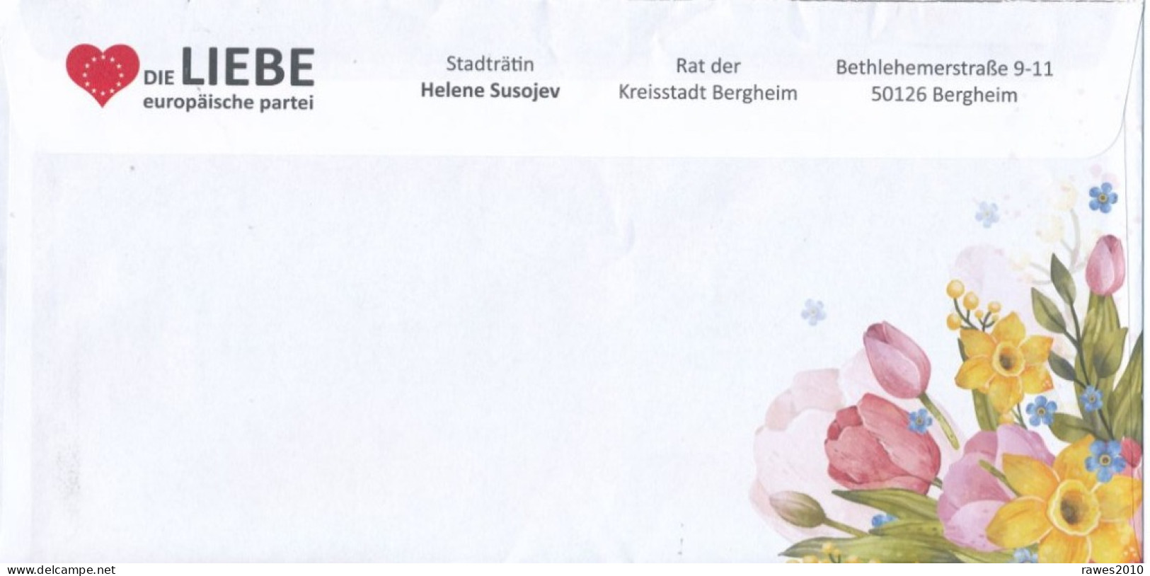 BRD / Bund Bergheim Europa - Wahl 2024 Die LIEBE Europäische Partei Herz Ostern Blumen Tulpen Narzissen - Lettres & Documents