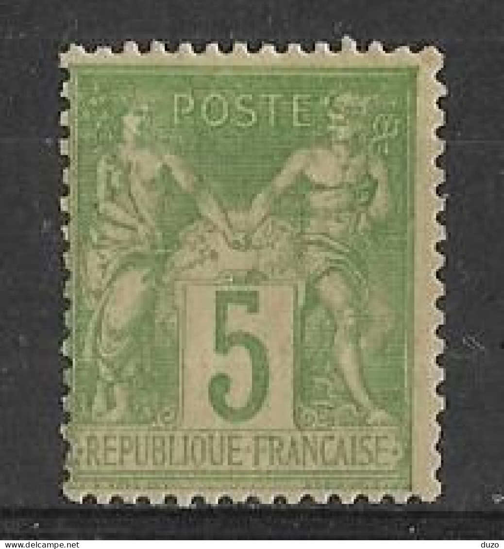 Sage 1876 - 5 C. Vert-jaune Type (1) - Y&T N° 102 Neuf * Légère Trace De Charnière Voir (2 Scans). - 1876-1878 Sage (Type I)