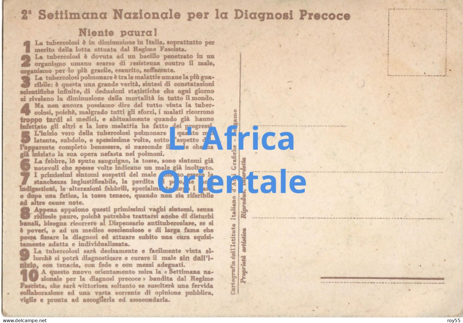 Carta Geografica Dell' Africa Orientale Della Croce Rossa Italiana Pro Campagna Antitubercolare (v.retro) - Cartes Géographiques