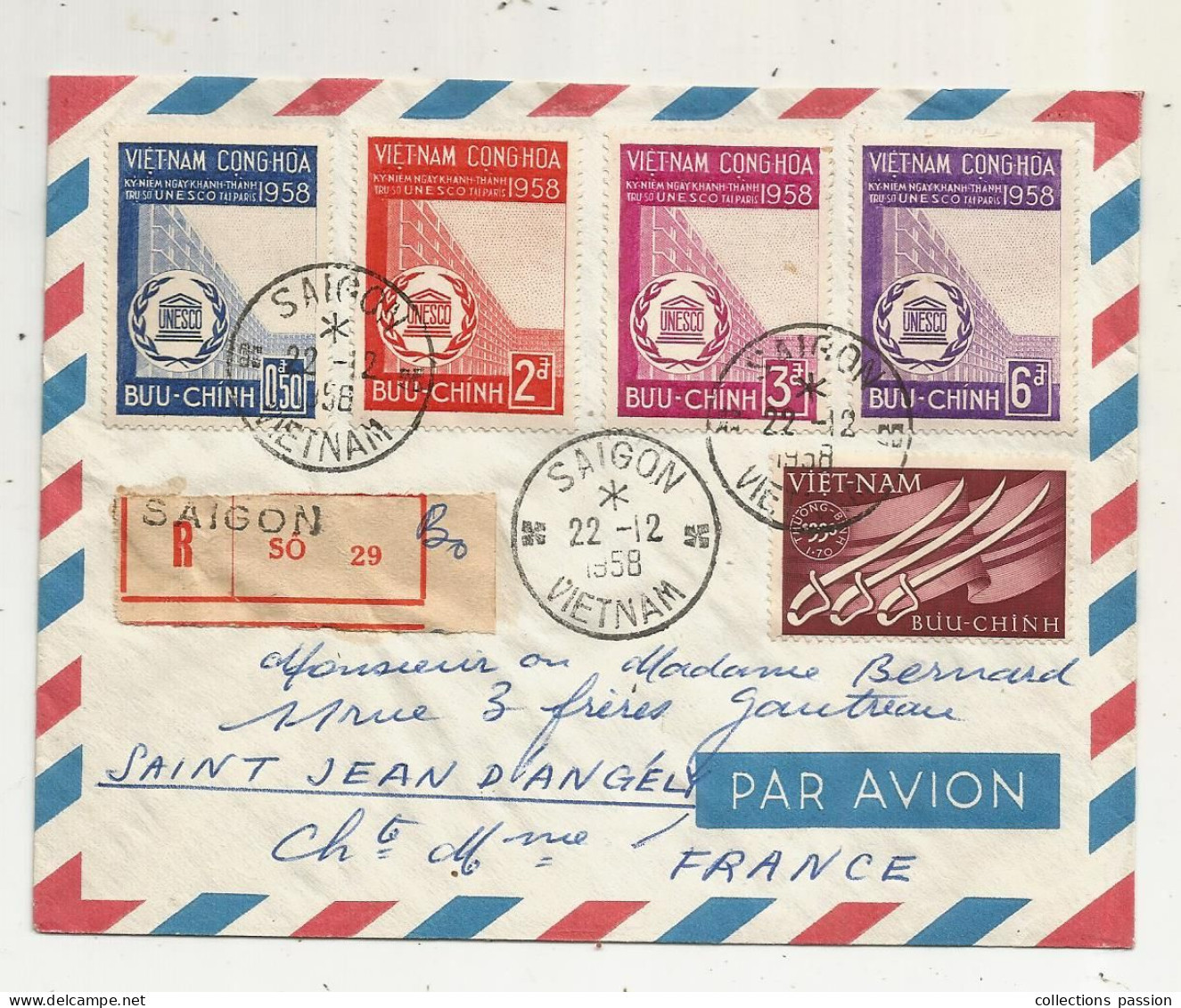 Lettre, VIET-NAM, SAIGON, 22-12 1958, Recommandé, R, 5 Timbres - Vietnam