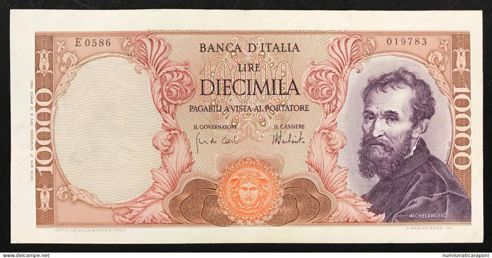 10000 Lire Michelanglo Buonarroti 27 11 1973 Pressato Bb LOTTO 377 - 10000 Lire