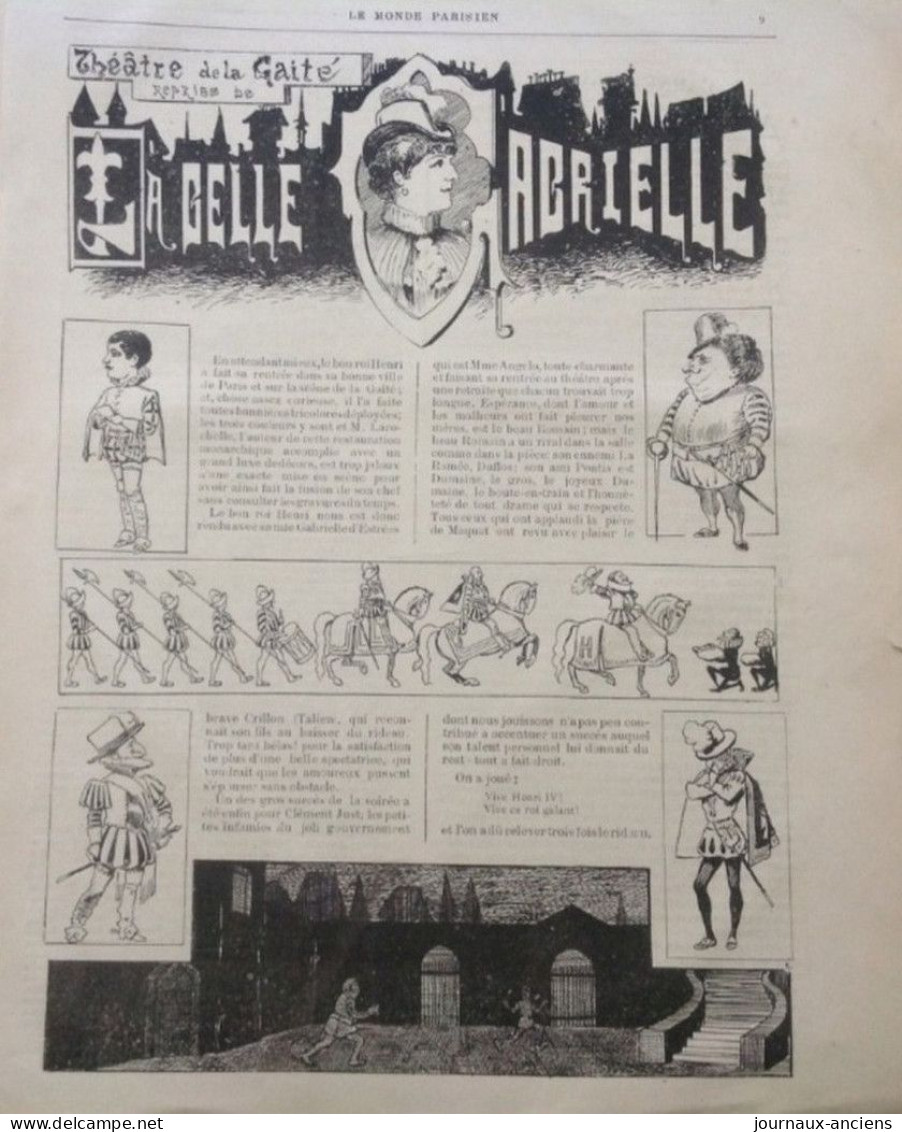 1882 Revue  LE MONDE PARISIEN - Victorien SARDOU - LE PÈRE NOËL DE Mr GREVY - EMPRUNTS SCOLAIRES - LA BELLE GABRIELLE