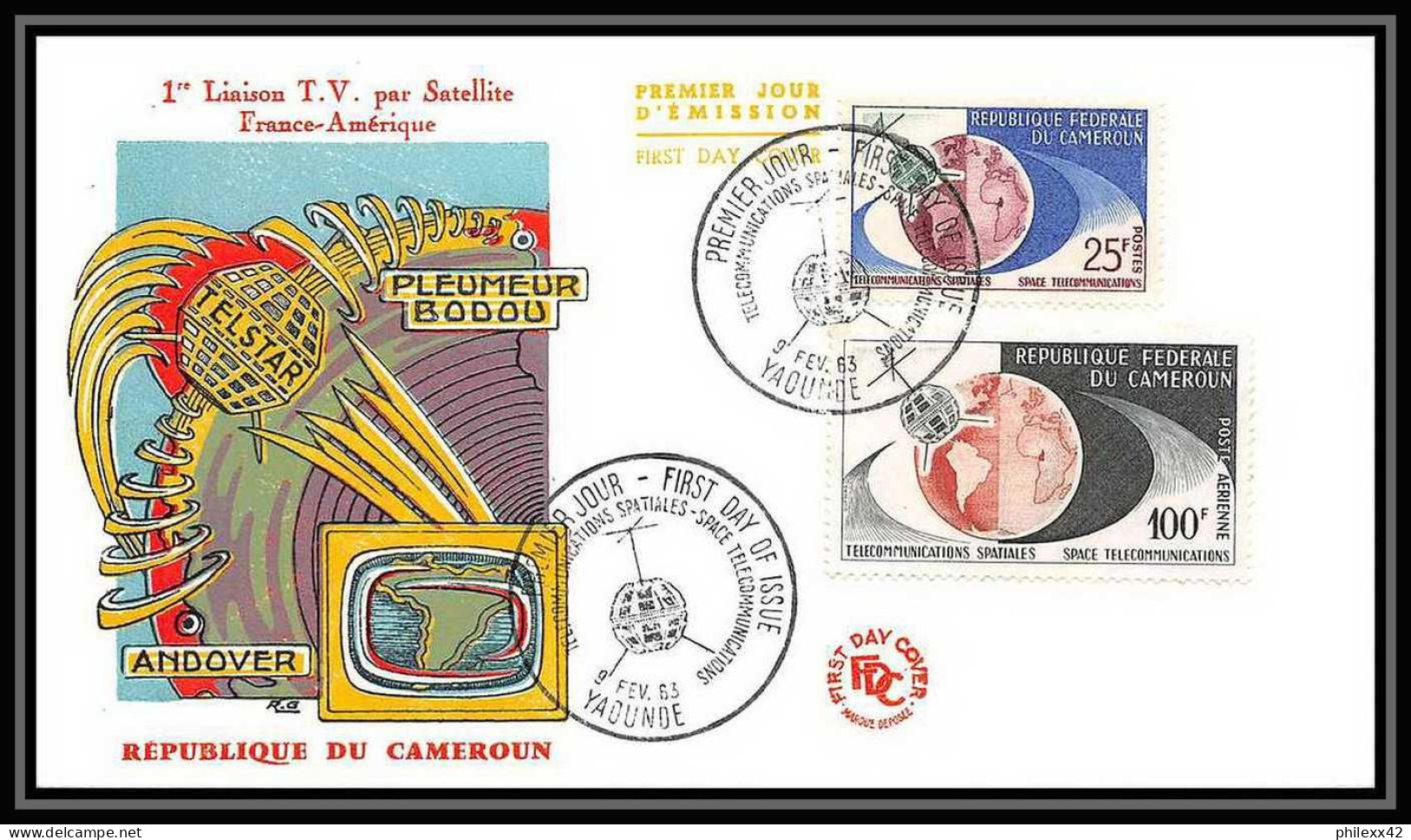 4085/ Espace Space Raumfahrt Lettre Cover Briefe Cosmos 9/2/1963 1°liaison Tv Par Satellite Cameroun PLEUMEUR BODOU - Telecom