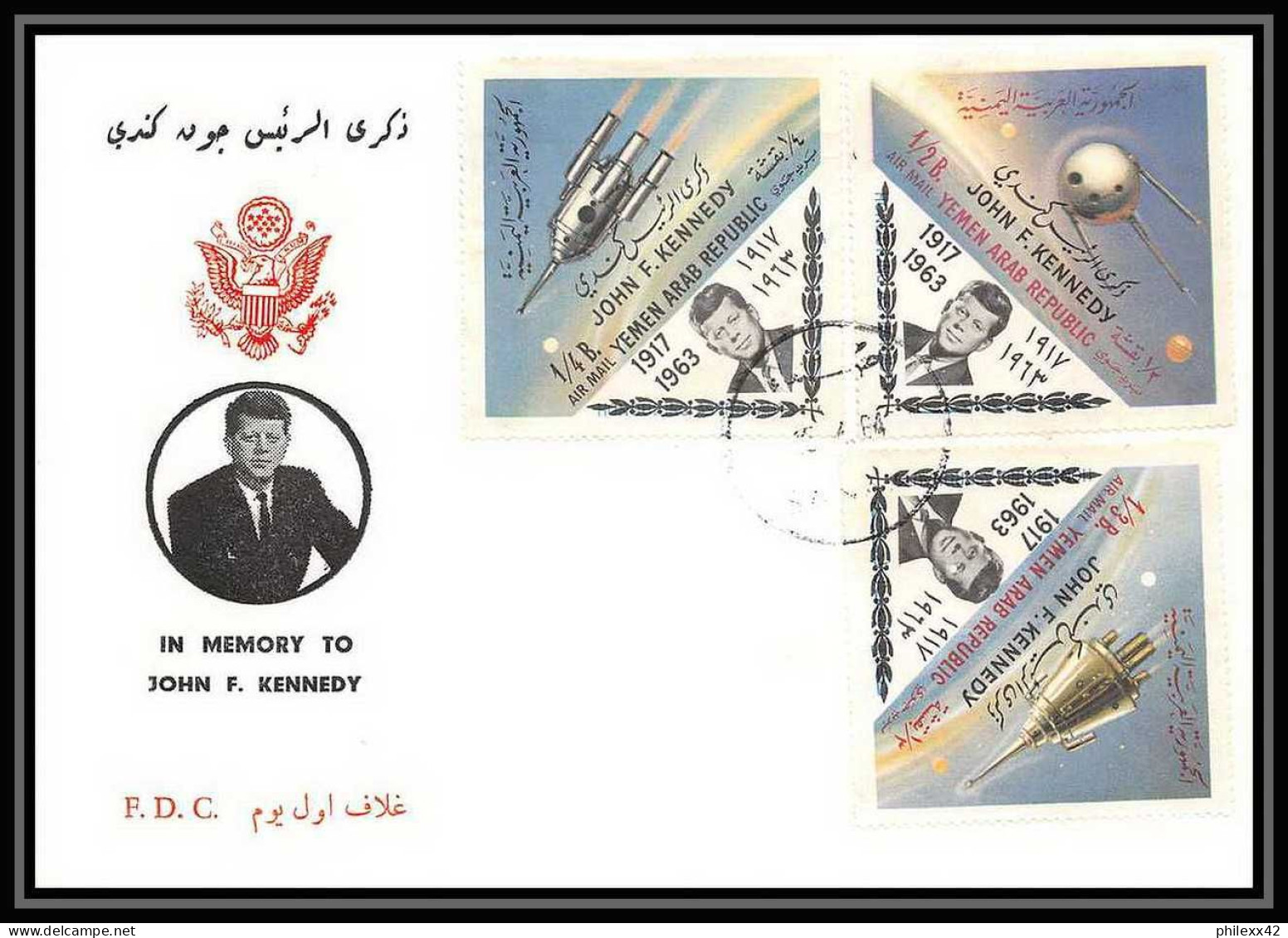 4063/ YAR Mi N°332/334 (nord Yemen) Espace Space Lettre Cover Briefe Cosmos 15/4/1964 Kennedy Overprint Fdc  - Yemen