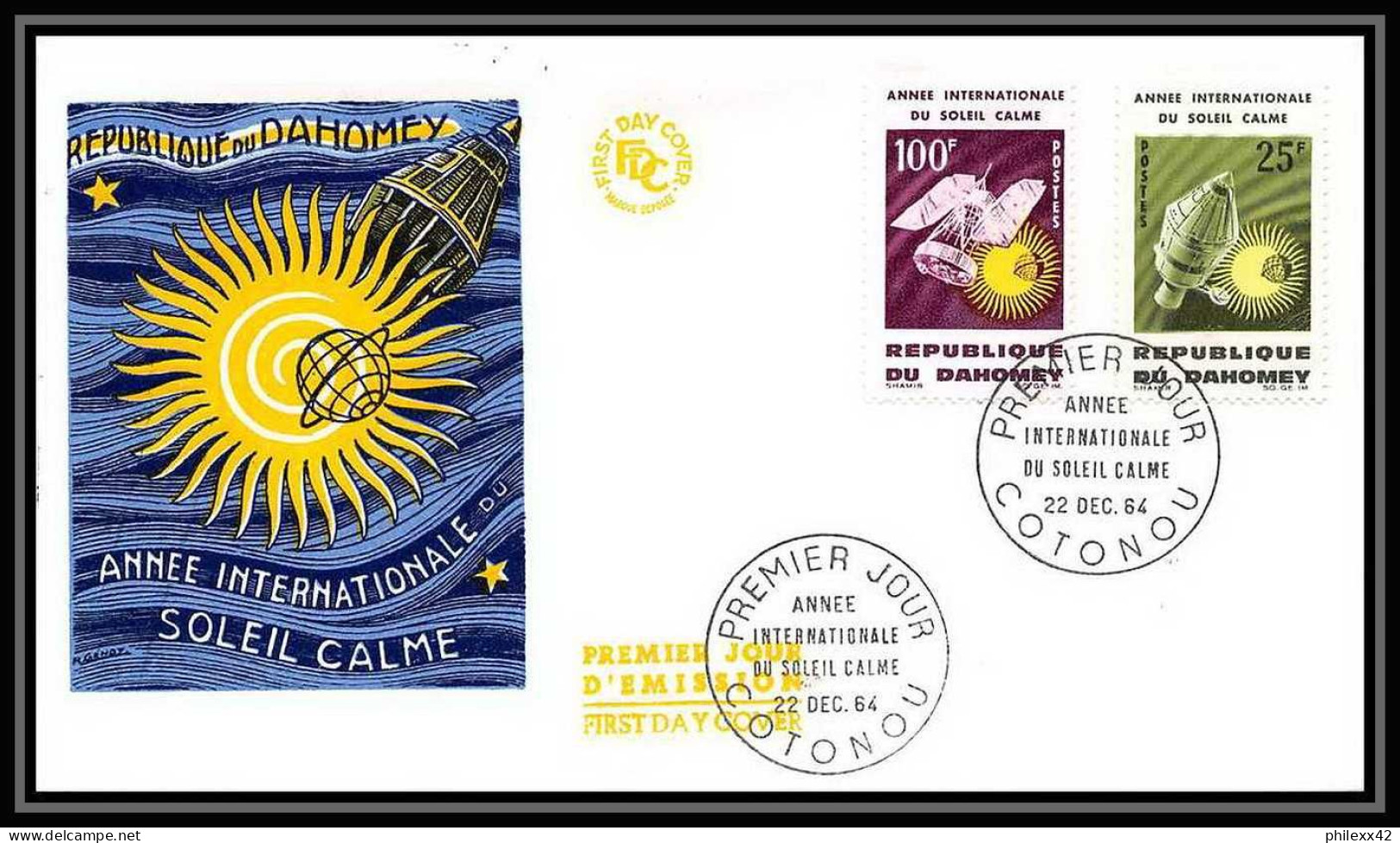 4318/ Espace Space Lettre Cover Briefe Cosmos 22/12/1964 Lot 2 FDC Année Internationale Du Soleil Calme Dahomey - Benin – Dahomey (1960-...)