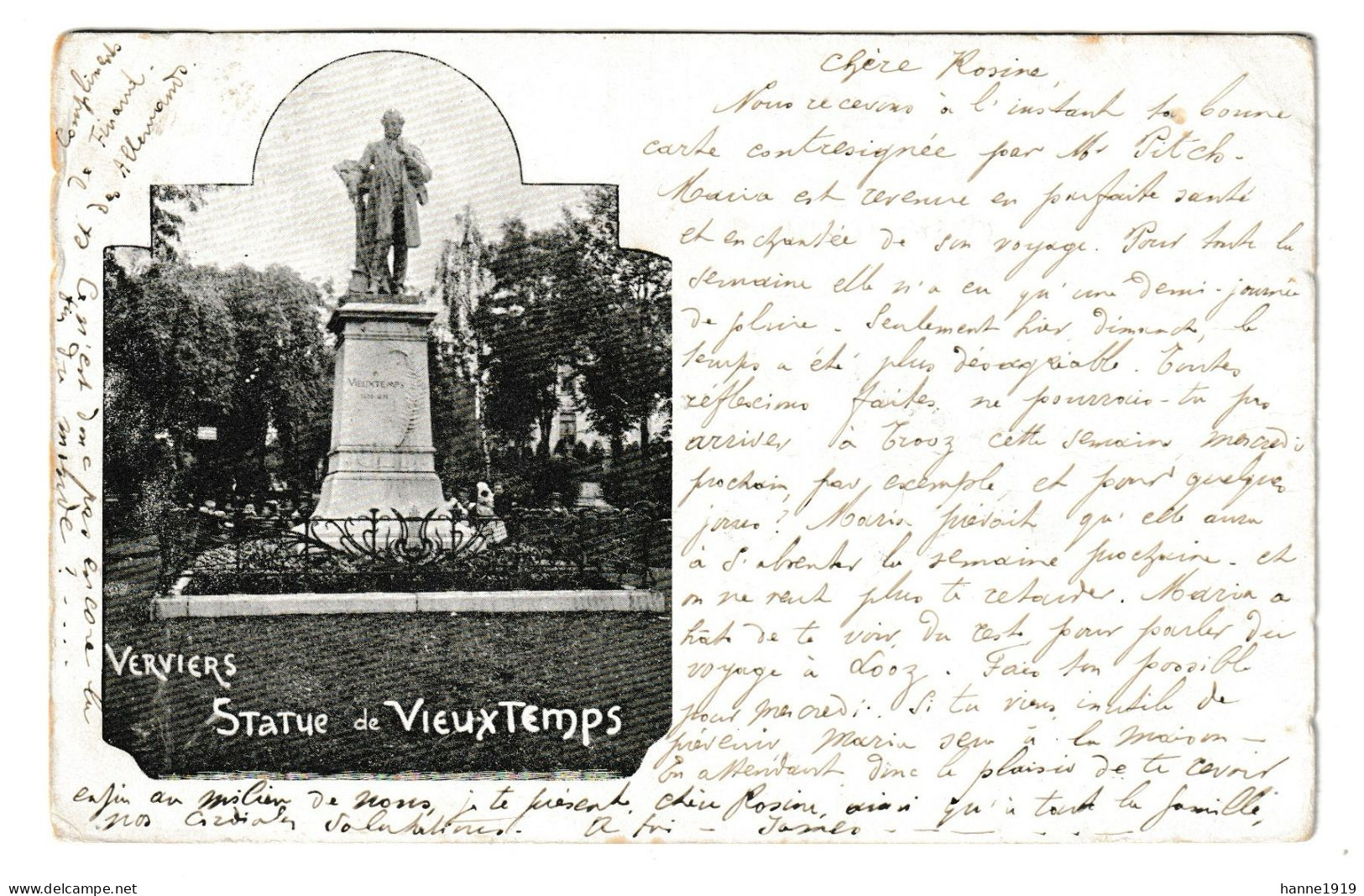 Verviers Statue De Vieuxtemps Cachet Nessonvaux 1899 Liège Guillemins Htje - Verviers