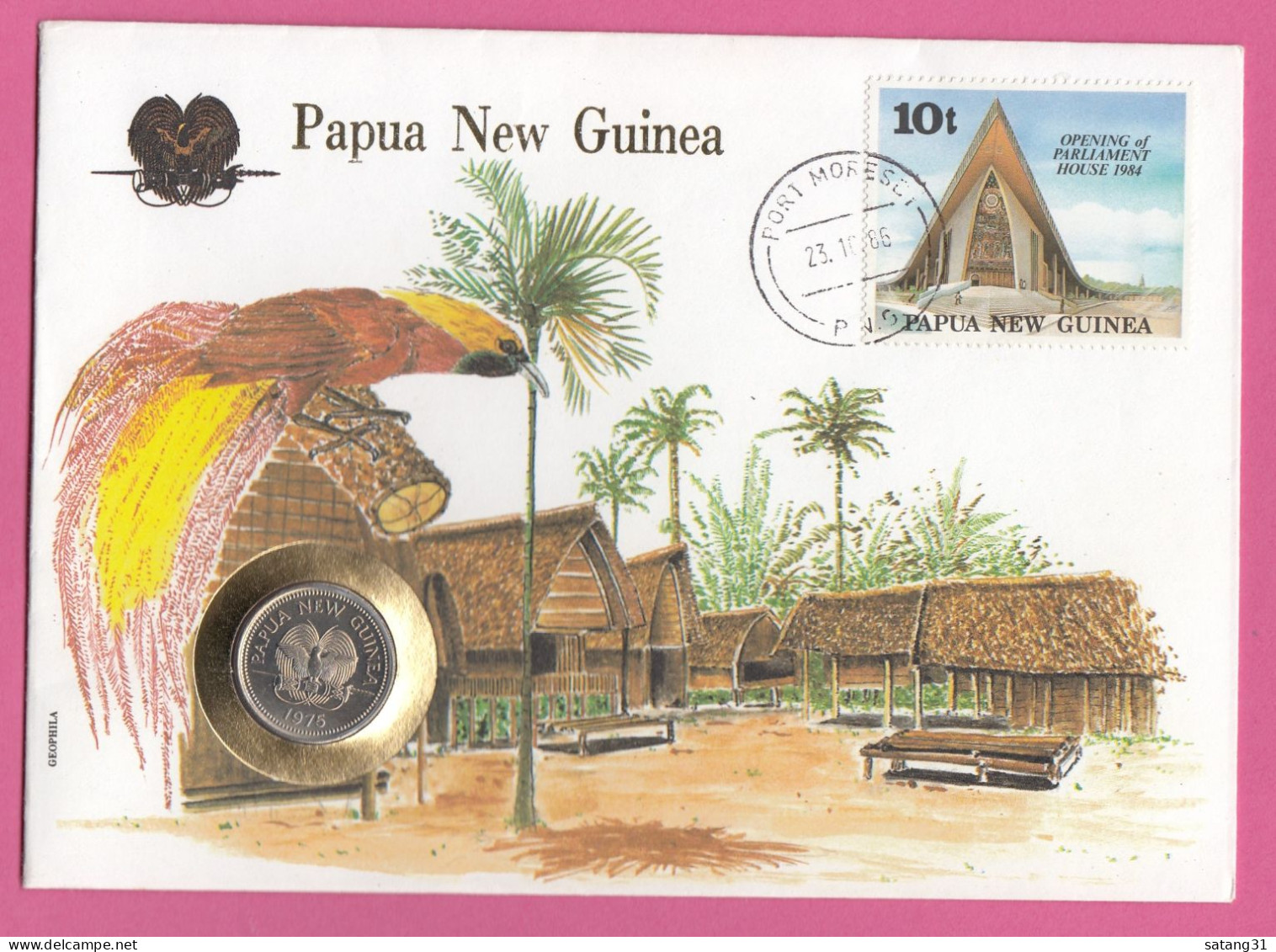 PAPOUASIE NOUVELLE GUINEE.ENVELOPPE AVEC TIMBRE ET MONNAIE,1986. - Monedas