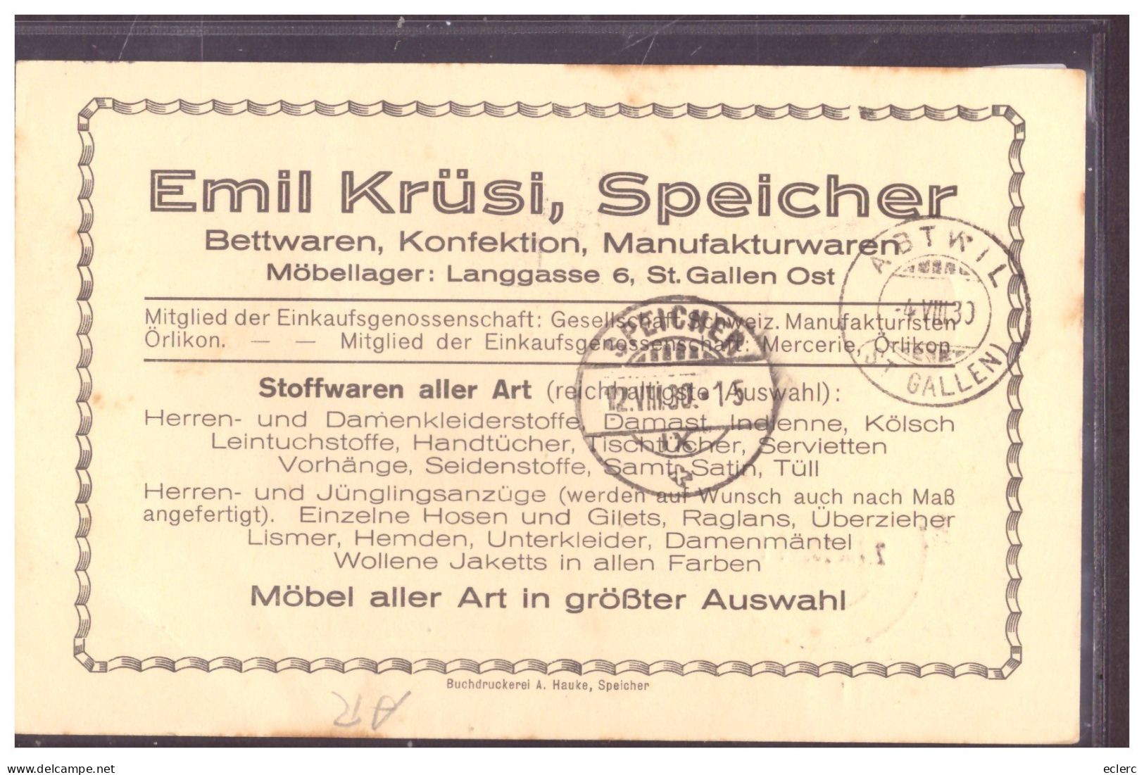 SPEICHER - EMIL KRÜSI - BETTWAREN, KONFEKTION, MANUFAKTURWAREN - TB - Speicher