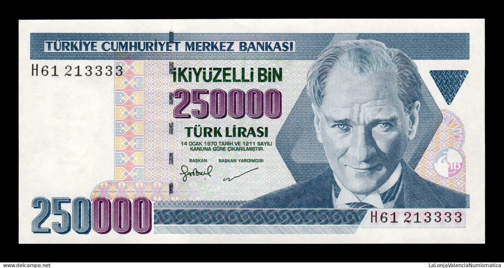 Turquia Turkey 250000 Lira L. 1970 (1998) Pick 211 Sc Unc - Turkije