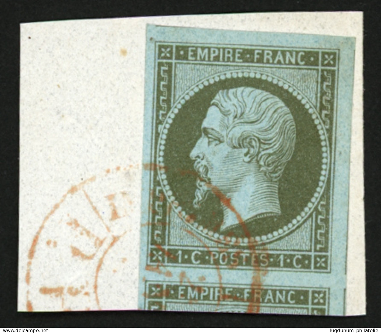 1c (n°11) Trés Grandes Marges Avec Voisin Obl. Cachet Rouge Sur Fragment. Superbe. - 1853-1860 Napoléon III