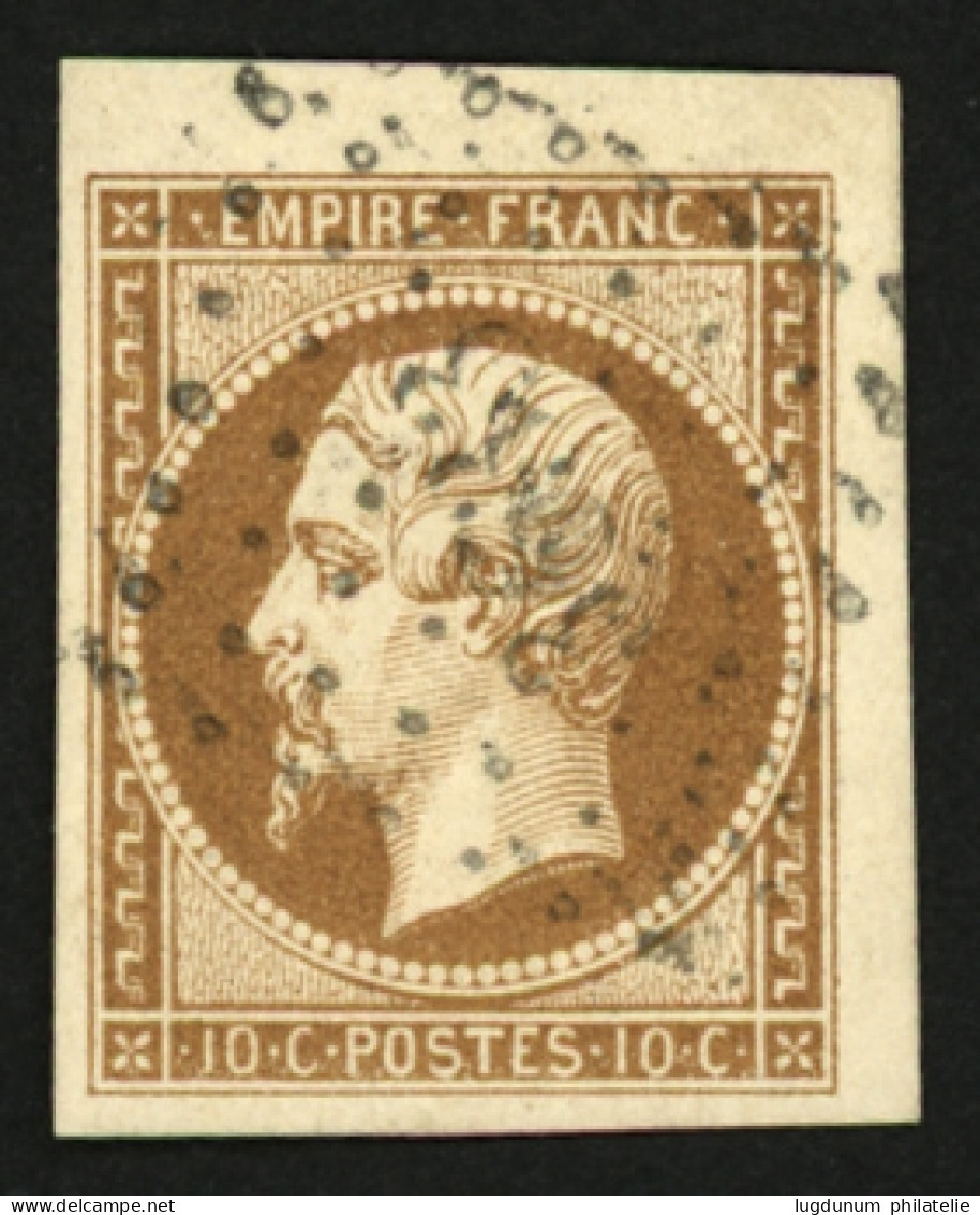 10c Type II (n°13B) Coin De Feuille Oblitéré. Pièce Choisie. Superbe. - 1853-1860 Napoleon III