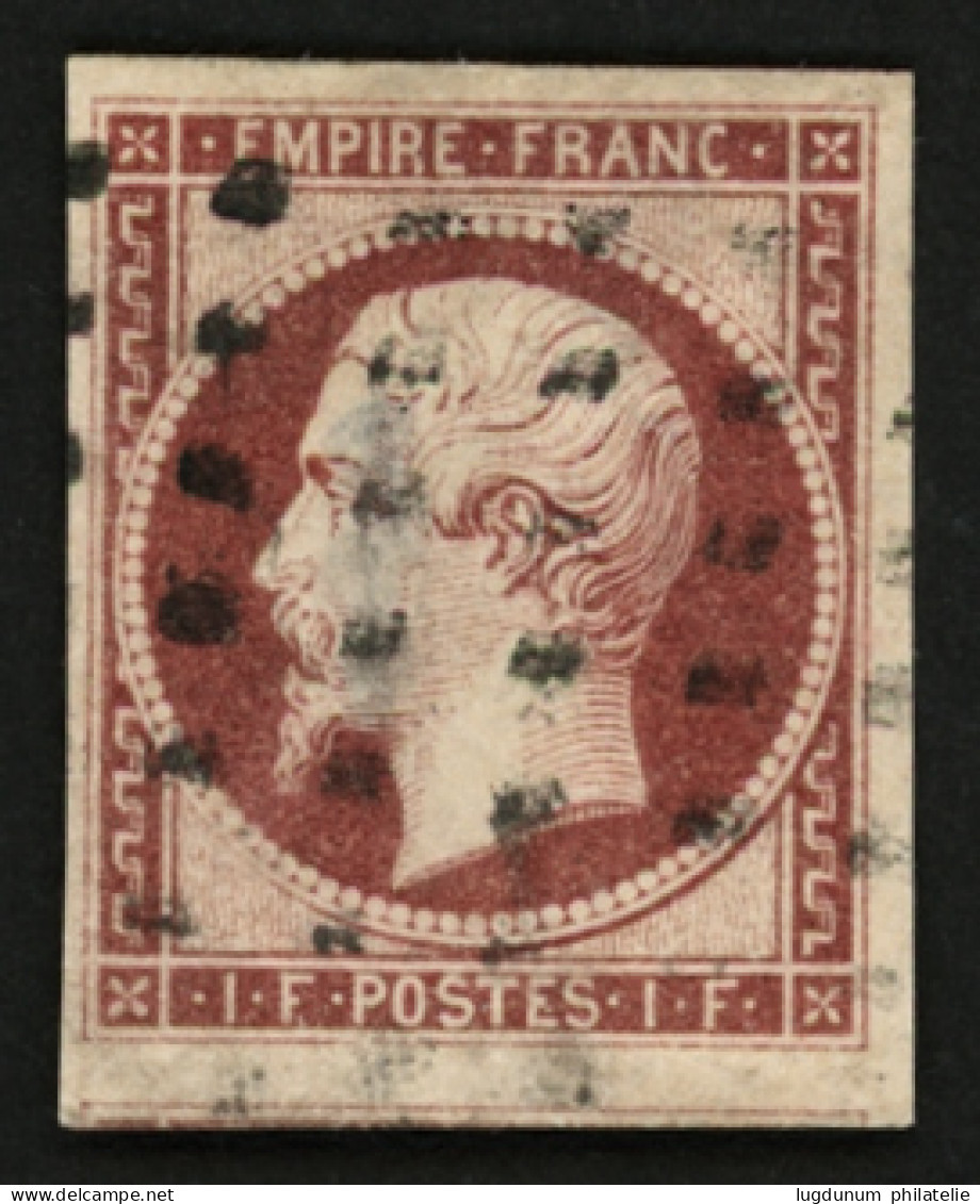 1F Empire Carmin Clair  (n°18f) Obl. GROS POINTS CARRES. Cote 3750€. Timbre Avec Défaut (aminci). Aspect Superbe. - 1853-1860 Napoléon III