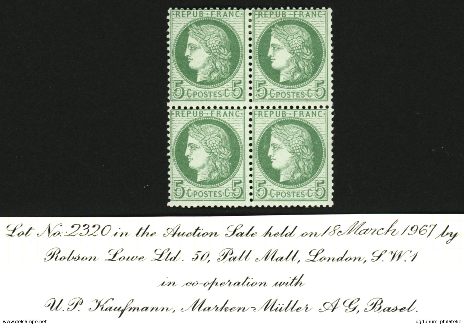 5c CERES Vert Sur Blanc (n°53a) Bloc De 4 Neuf (2 Ex. Du Haut * , 2 Ex. Du Bas **). Le Bloc De 4 Avec Charniére Cote 155 - 1871-1875 Ceres