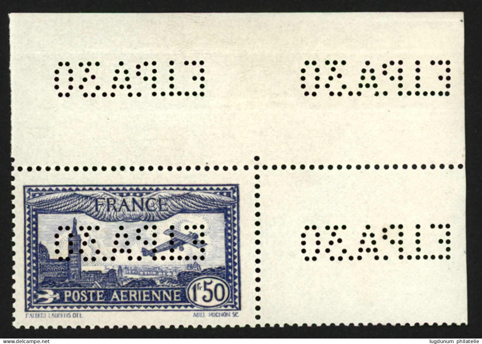 POSTE AERIENNE : 1F50 Bleu Perforé EIPA30 (n°6c) Coin De Feuille Neuf **. Bord De Feuille Supérieur *. Cote 875€++. Luxe - Otros & Sin Clasificación