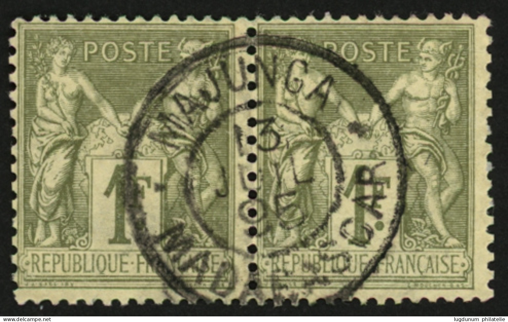 MAJUNGA : Paire 1F SAGE Oblitération Centrale MAJUNGA MADAGASCAR. RARE. Superbe. - 1849-1876: Klassik