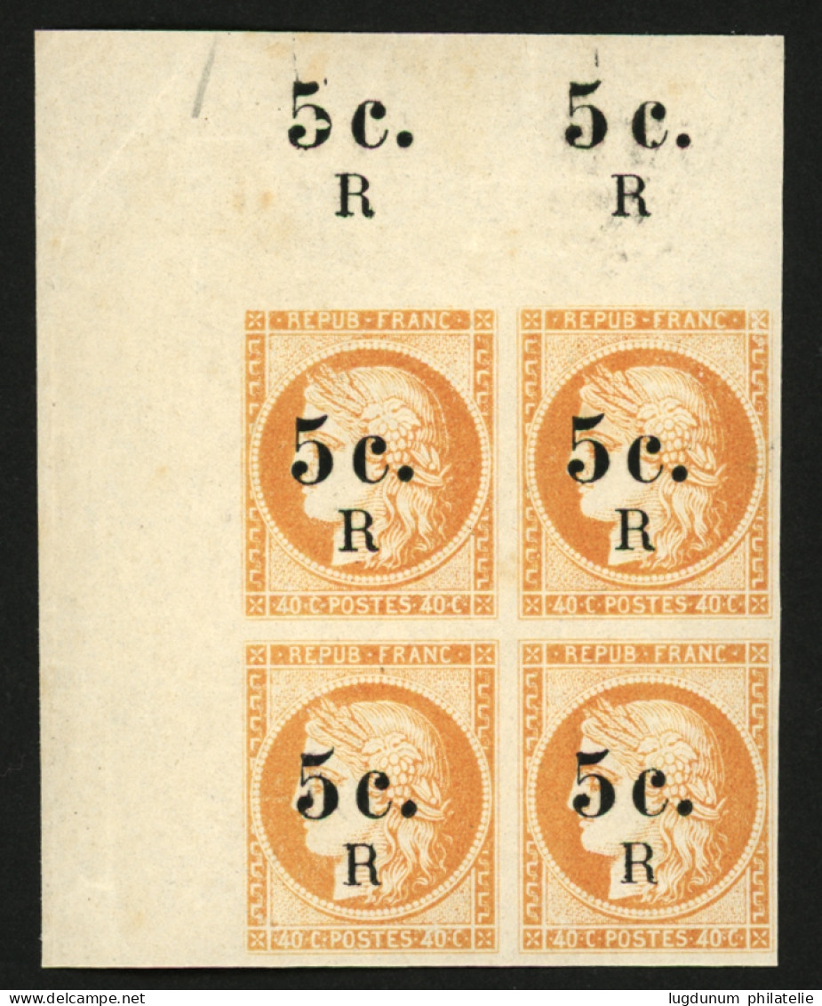 REUNION : 5c S/ 40c (n°6a) Bloc De 4 Coin De Feuille (avec Surcharge Répétée Dans Le Bdf) Neuf Sans Charnière **. Cote 8 - Otros & Sin Clasificación