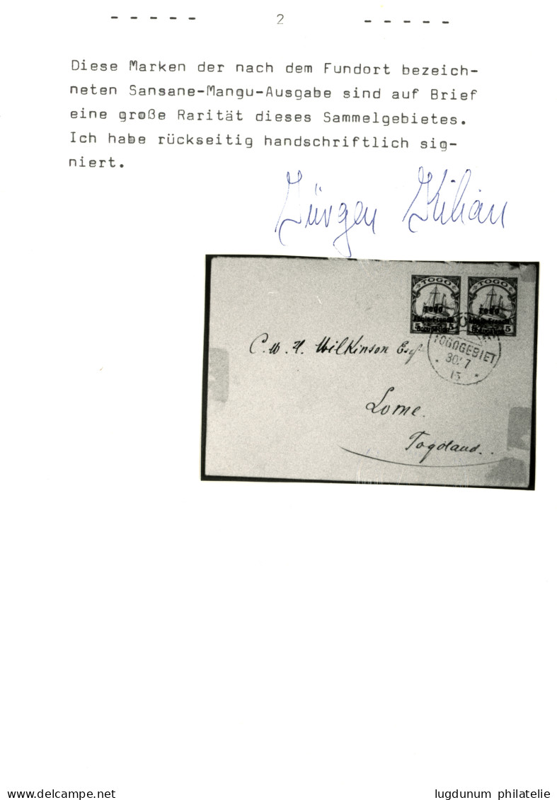 TOGO - Tirage SANSANE-MANGU : 1915  Paire 5pf (n°55) Obl. LOME TOGOGEBIET Sur Enveloppe Locale. Timbre Rare Sur Lettre ( - Andere & Zonder Classificatie